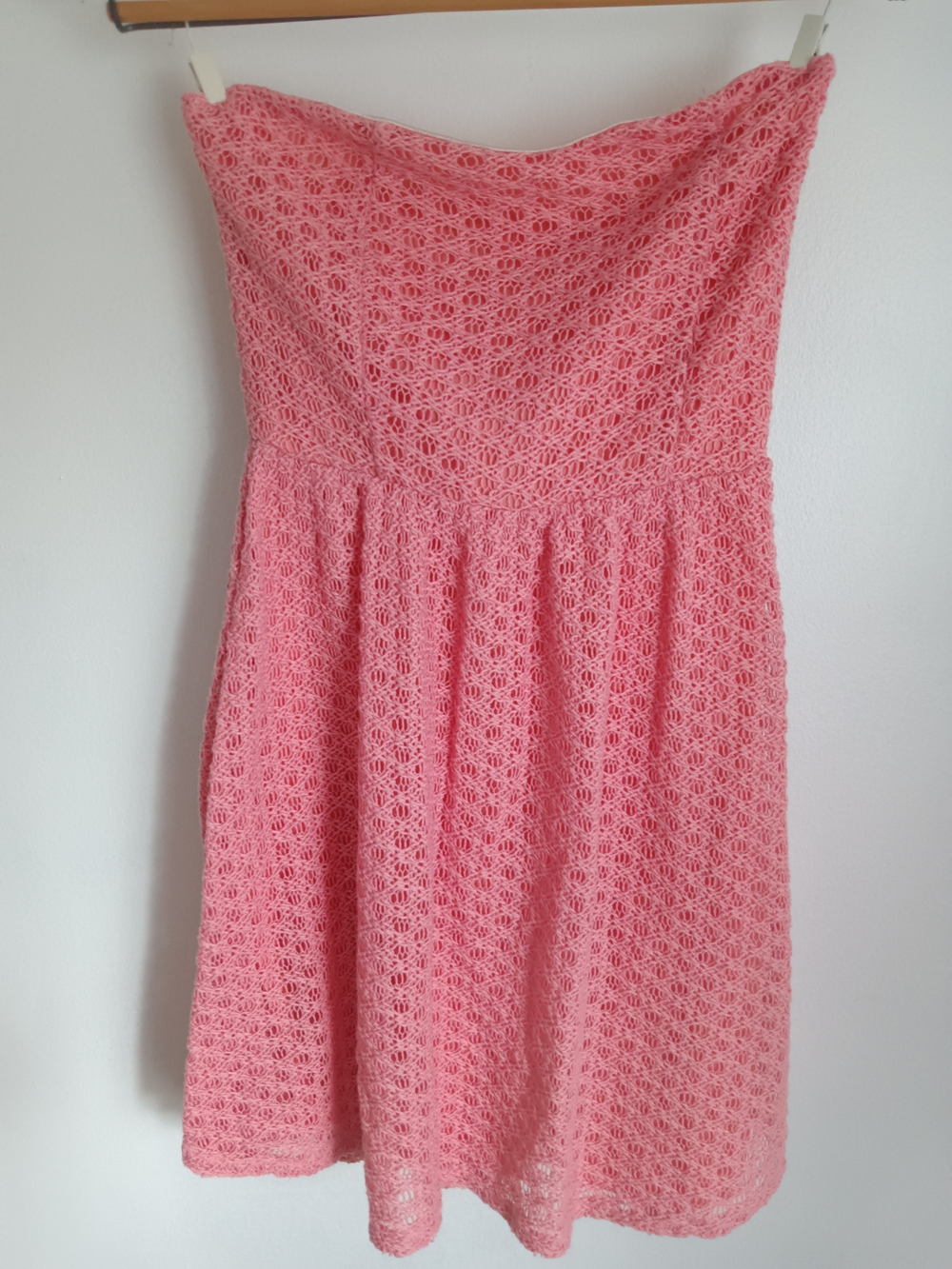 Ya Los Angeles Pink Strapless Crochet Mini Dress
